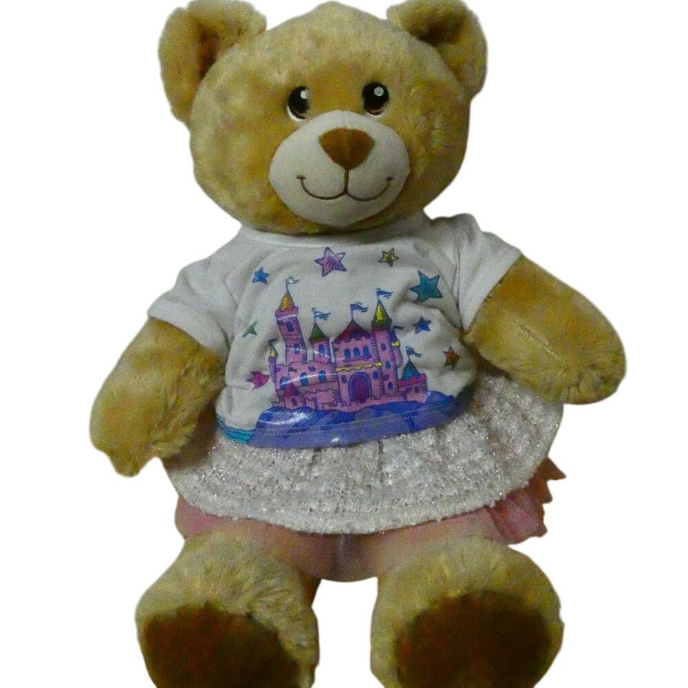 Build A Bear Workshop Tan Bear Plush with Fairy Castle Shirt and Skirt